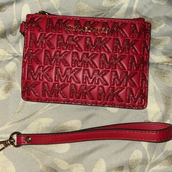 NWOT Michael Kors Leather and Glitter Wallet Wristlet Keychain - Picture 10 of 10